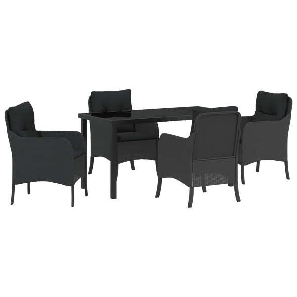Set de Comedor de Jardín de 5 Piezas con Cojines Rattan Poliéster Negro M 2