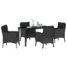 Set de Comedor de Jardín de 5 Piezas con Cojines Rattan Poliéster Negro 3