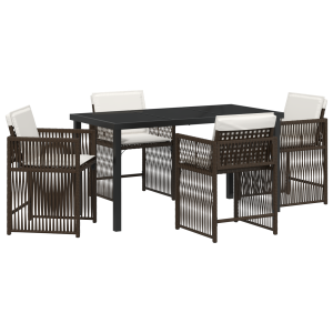 Conjunto de Comedor de Jardín de 5 Piezas con Cojines color Marrón Poliratán H