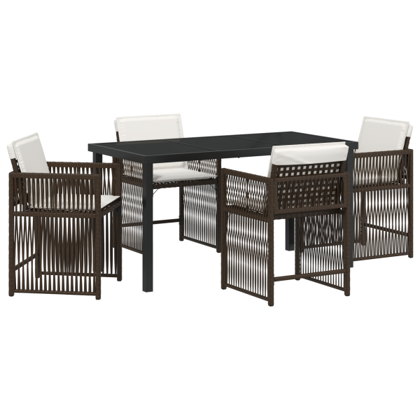 Conjunto de Comedor de Jardín de 5 Piezas con Cojines color Marrón Poliratán M 2