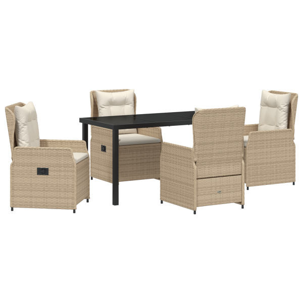 Juego de Comedor de 5 Piezas de Jardín Beige Poliratán. Mesa de Jardín  Negra 140x80x73 cm de Vidrio Templado M 2