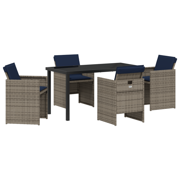 Conjunto de Jantar de Jardim com 5 Peças e Almofadas Cinzas em Rattan Sintético M 2