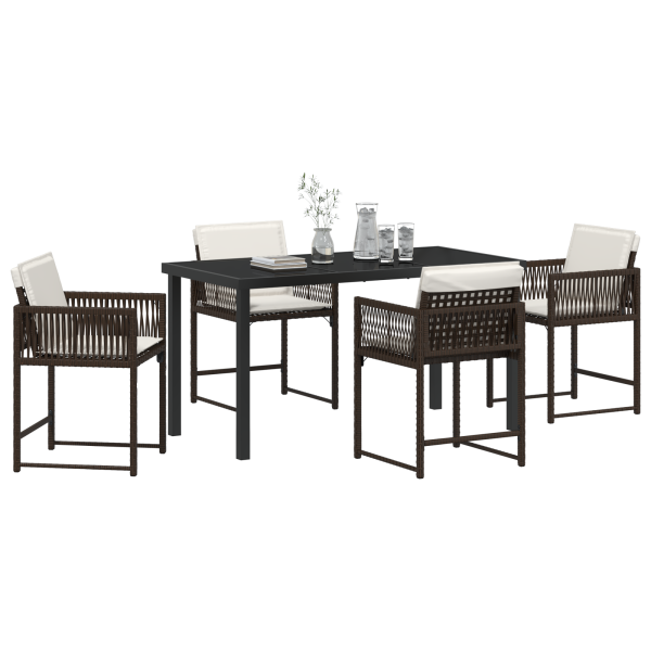 Set de Comedor de Jardín de 5 Piezas con Cojines Marrón Poliratán M 3