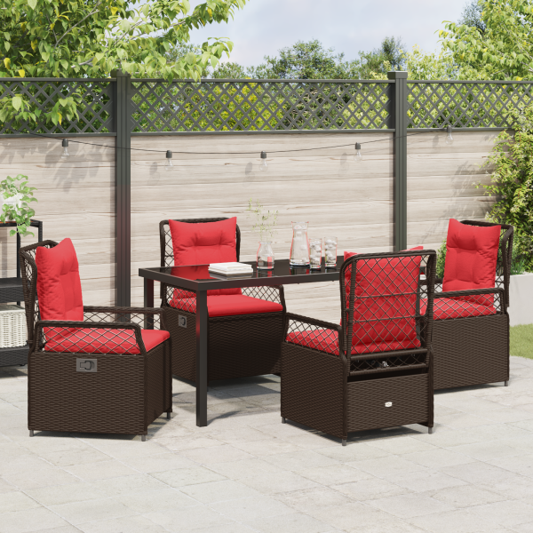 Set de Comedor de Jardín de 5 Piezas Rattan PE Marrón M 4