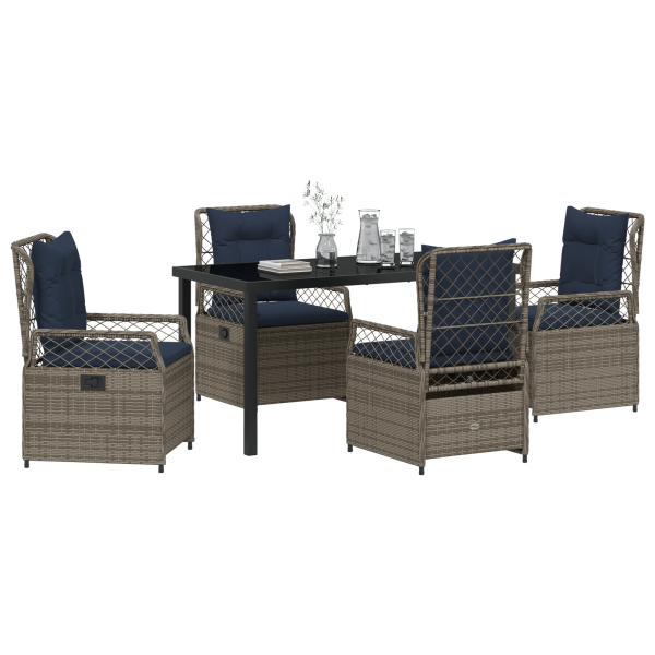 Juego de comedor de jardín de 5 piezas de rattan plástico gris M 3