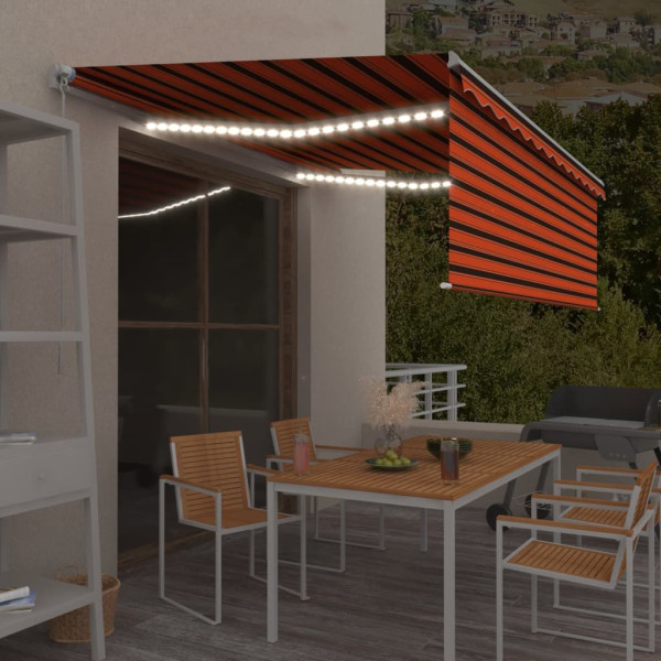 Toldo retráctil manual con persiana y LED naranja/marrón 4.5x3m D