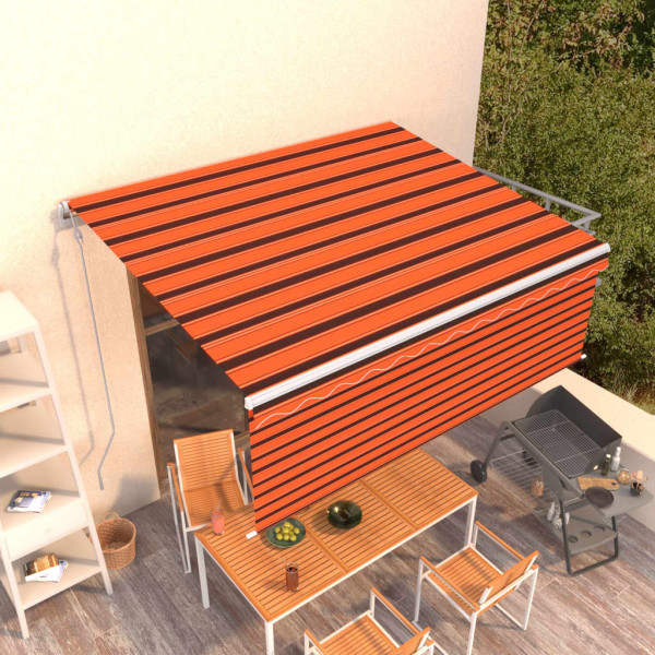 Toldo retráctil automático con persiana naranja/marrón 4.5x3 m D