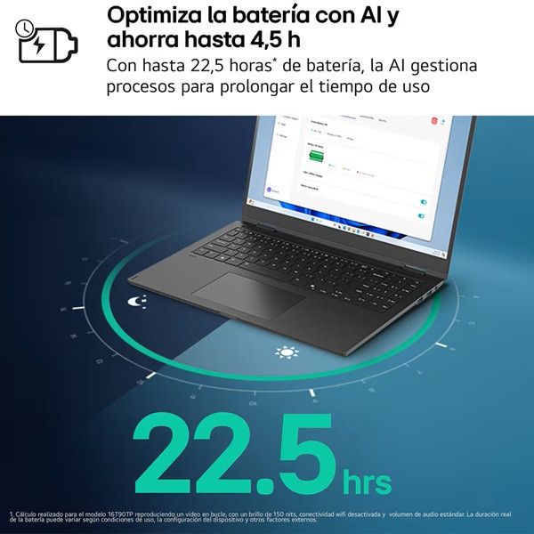 Portátil lg gram 16z90t-g.ad8bb intel core ultra 7-255h/ 32gb/ 2tb ssd/ 16'/ win11 M 9