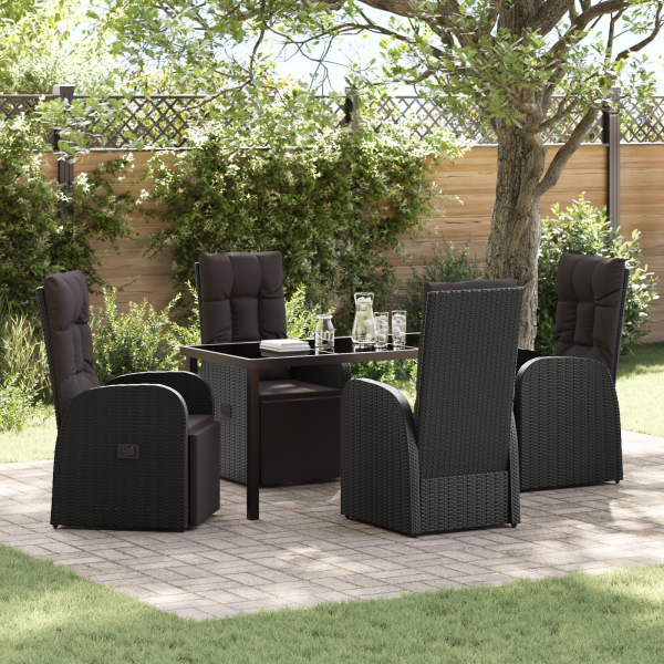 Set de 5 piezas de comedor de jardín con cojines - Ratán polipropileno negro D