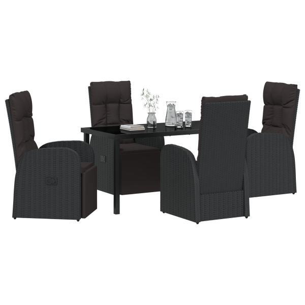 Set de 5 piezas de comedor de jardín con cojines - Ratán polipropileno negro M 3
