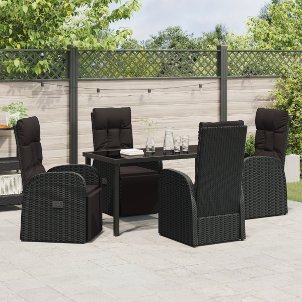 Set de 5 piezas de comedor de jardín con cojines - Ratán polipropileno negro M 4