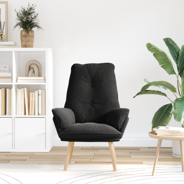 Sillón relajante de tela de lana curly negra M 3