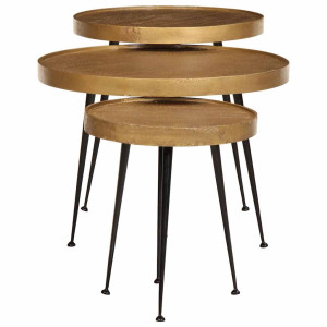 Mesas de centro 3 pcs derivados de madeira dourado H