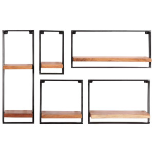 Estantes de pared 5 unidades madera maciza acacia H