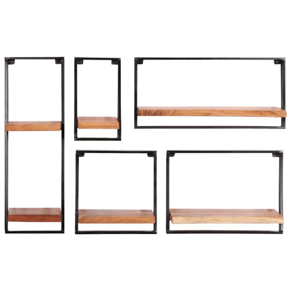Estantes de pared 5 unidades madera maciza acacia M 2