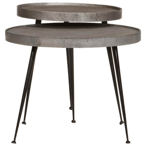 Mesa de centro 2 uds madera contrachapada plateada H