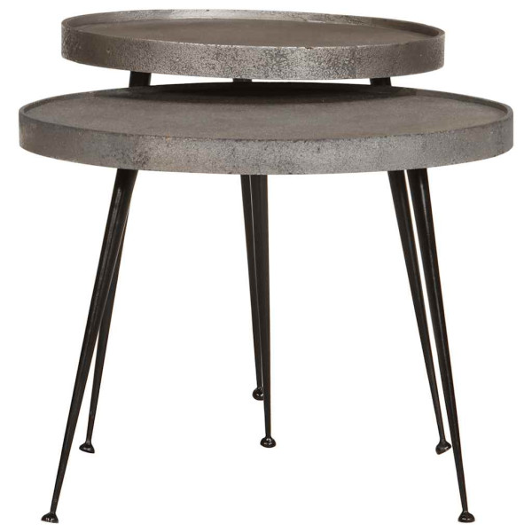 Mesa de centro 2 uds madera contrachapada plateada M 2