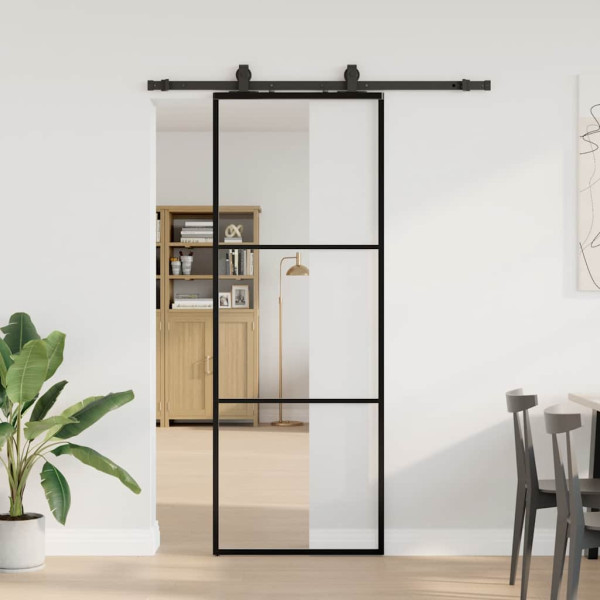 Puerta corredera con juego herrajes negro 76x205 cm ESG vidrio D