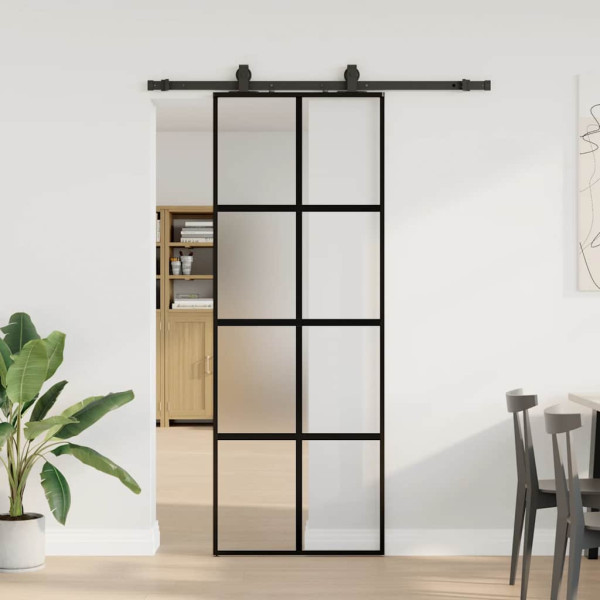 Puerta corredera con herrajes negro 76x205 cm vidrio templado D