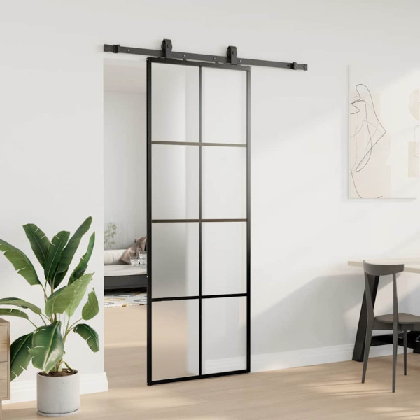 Puerta corredera con juego herrajes negro 76x205 cm ESG vidrio M 3