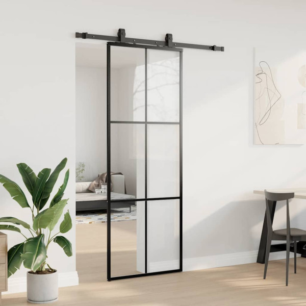 Puerta corredera con juego herrajes negro 76x205 cm ESG vidrio M 3