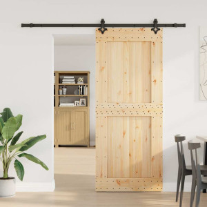 Puerta corredera con herrajes madera maciza de pino 95x210 cm H