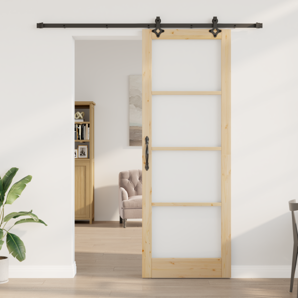 Puerta Deslizante  con Herrajes 83x232 cm Madera Maciza de Pino. Puerta Interior  con Vidrio 'ORKDAL'83x232x4 cm Madera Maciza d M 3