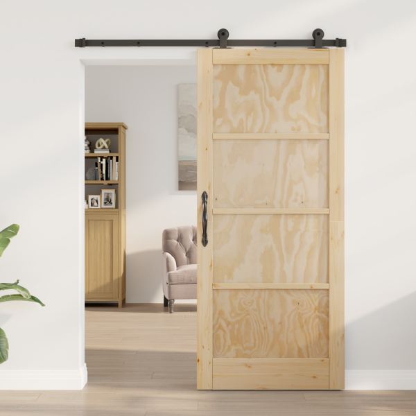 Puerta Deslizante  con Conjunto de Hardware 'ORKDAL'Madera Maciza de Pino. Puerta Interior  'ORKDAL'86x198.5x4 cm Madera Maciza  M 3