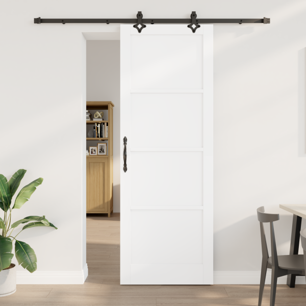 Puerta Corredera con Juego de Herrajes ORKDAL Madera Sólida Blanca de Pino. Puerta Interior ORKDAL Blanca 83x232x4 cm Madera Sól D