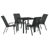 Conjunto de Comedor de Jardín de 5 Piezas Textilene Negro y Acero. Mesa de Jardín  Negra 80x80x73 cm Vidrio Templado 2