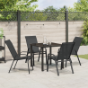 Conjunto de Comedor de Jardín de 5 Piezas Textilene Negro y Acero. Mesa de Jardín  Negra 80x80x73 cm Vidrio Templado 4