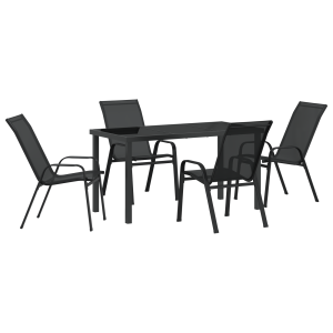 Juego de Comedor de Jardín  de 5 Piezas Negro Textilene y Acero. Mesa de Jardín  Negra 140x80x73 cm de Cristal Templado H