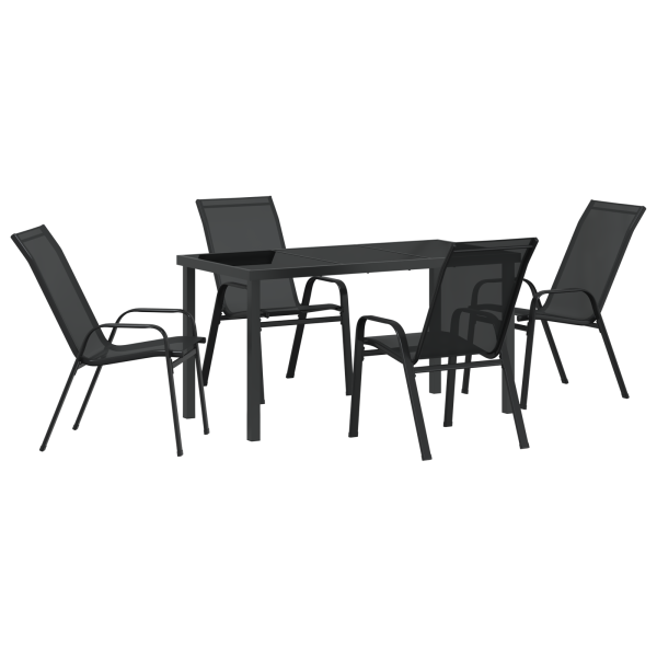 Conjunto de Jantar para Jardim com 5 Peças - Textilene Preto e Aço M 2