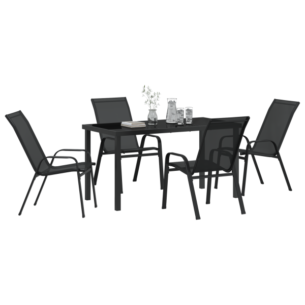 Juego de Comedor de Jardín  de 5 Piezas Negro Textilene y Acero. Mesa de Jardín  Negra 140x80x73 cm de Cristal Templado M 3