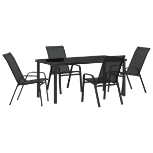 Juego de Comedor de Jardín de 5 Piezas  Negro Textilene y Acero. Mesa de Jardín  Negra 160x80x73 cm Cristal Templado H