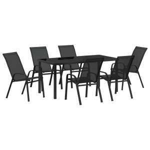 Conjunto de Jantar de Jardim com 7 Peças. Preto. Textilene e Aço H