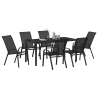 Set de Comedor de Jardín de 7 Piezas Negro Textileno y Acero. Mesa de Jardín  Negro 160x80x73 cm Vidrio Templado 3