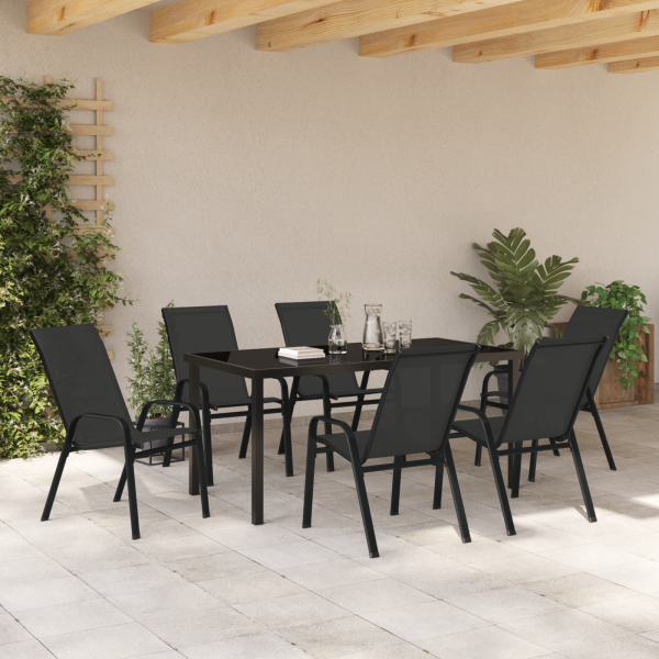 Conjunto de Jantar de Jardim com 7 Peças. Preto. Textilene e Aço M 4