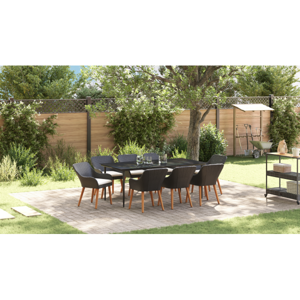Set de Comedor de Jardín de 9 Piezas en Poliratán Negro M 5