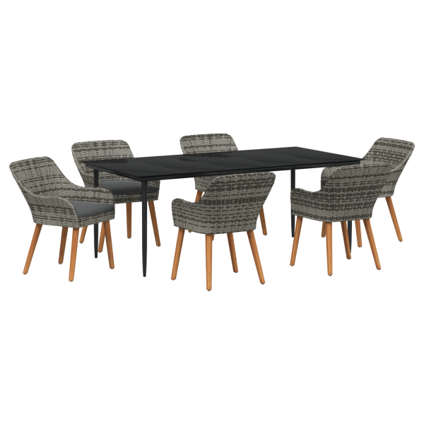 Conjunto de Jantar de Jardim de 7 Peças em Cinza e Rattan M 2