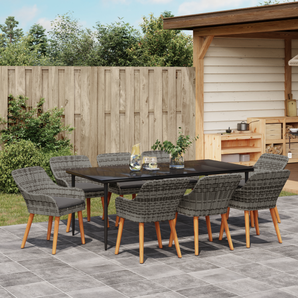Conjunto de Jantar de Jardim 9 Peças Cinza Rattan Poliéster M 4