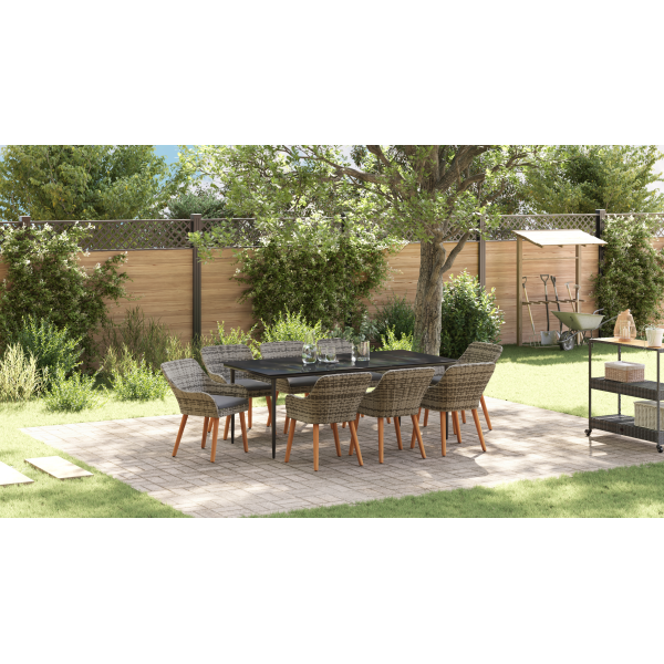 Conjunto de Jantar de Jardim 9 Peças Cinza Rattan Poliéster M 5