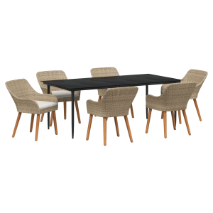 Juego de Comedor de Jardín de 7 Piezas Beige Ratán Sintético H