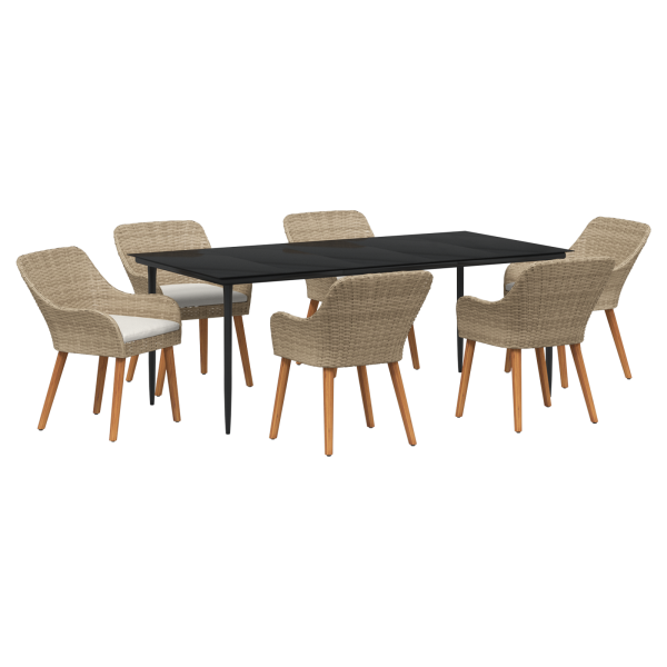 Juego de Comedor de Jardín de 7 Piezas Beige Ratán Sintético M 2