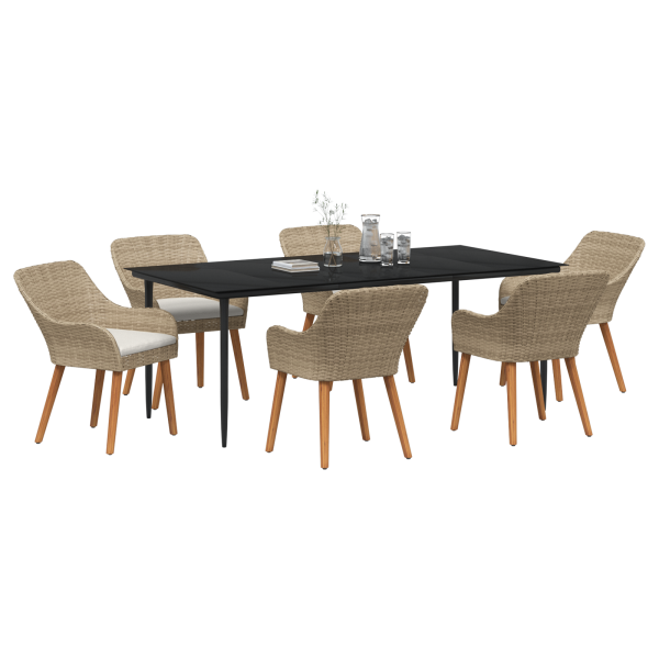 Juego de Comedor de Jardín de 7 Piezas Beige Ratán Sintético M 3