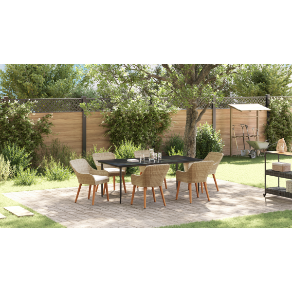 Juego de Comedor de Jardín de 7 Piezas Beige Ratán Sintético M 5