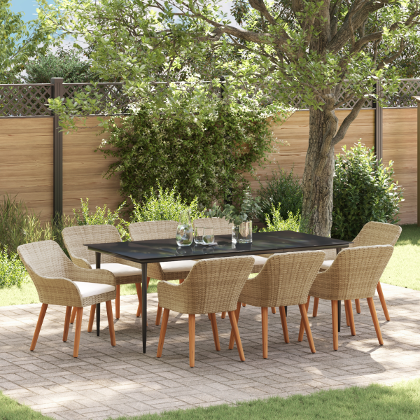 Conjunto de Comedor de Jardín de 9 Piezas en Ratán de Polietileno Beige D