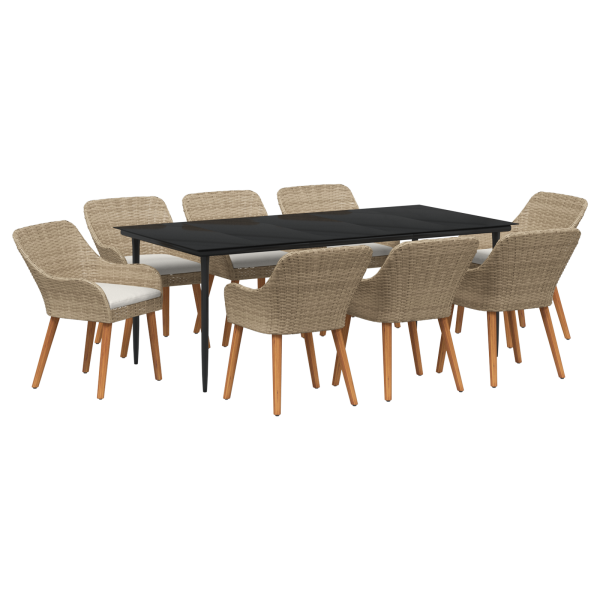 Conjunto de Comedor de Jardín de 9 Piezas en Ratán de Polietileno Beige M 2