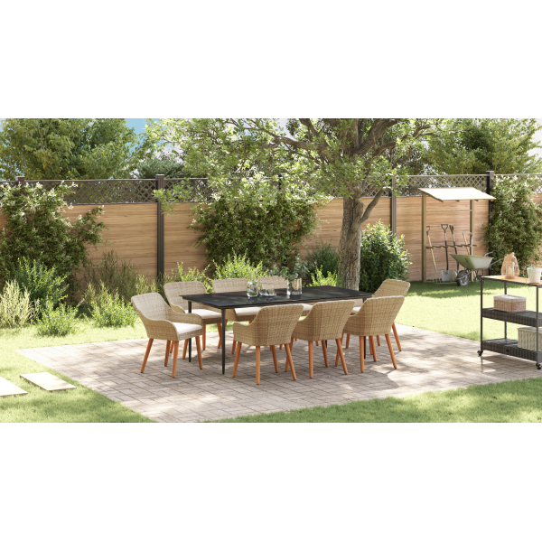 Conjunto de Comedor de Jardín de 9 Piezas en Ratán de Polietileno Beige M 5