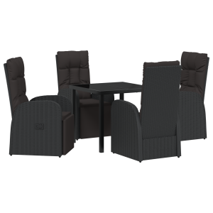 Conjunto de comedor de jardín de 5 piezas con cojines polirratán negro H